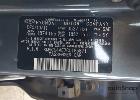 2012 Hyundai Accent Gls z USA, uszkodzony, nr VIN KMHCU4AE7CU185871